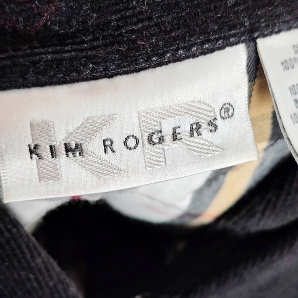 Kim Rogers Black Quilted Corduroy Jacket Plaid Lined Petite Large PL Snap Front - Picture 7 of 8